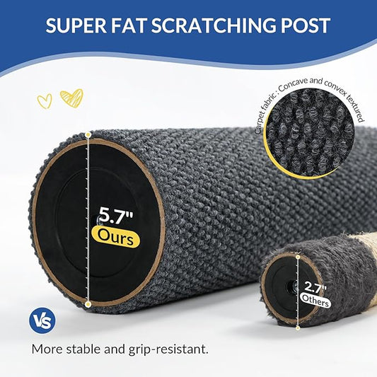 Cat Craft Cat Scratching Post Large Reticulate Carpet Scratching Post for Indoor Cats, Tall Cat Scratch Post, Carpet Cat Scratcher with Replaceable Toys, Sturdy Base, Large, Gray