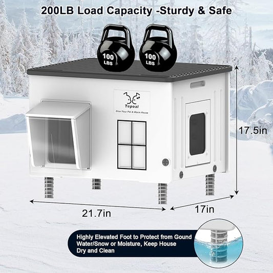 Dahivs Indestructible Heated Cat House for Outside, Large Heated Outdoor Cat House 100% Weatherproof with Escape Door, Outdoor Cat Shelter for Multiple Cats Feral Stray Kitty. 21.7"x17"x17.5"