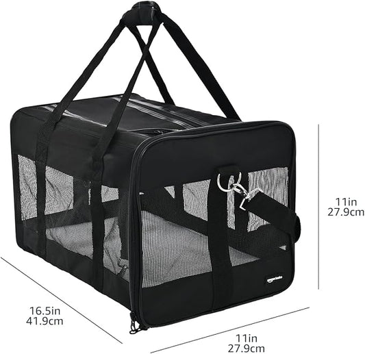 Amazon Basics Soft-Sided Mesh Pet Travel Carrier for Dog, Cat, up to 16 pounds, 16.5" L x 10.6" W x 11" H, Black