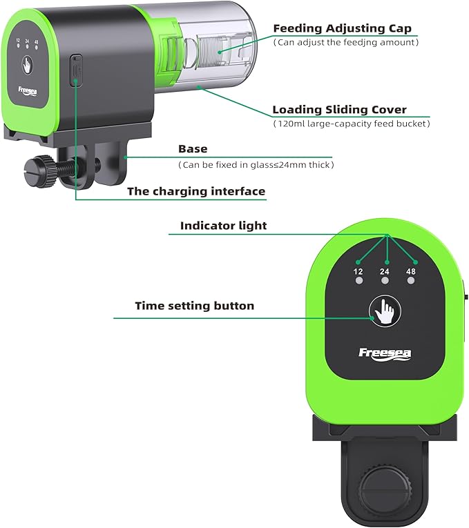 FREESEA Automatic Fish Feeder for Aquarium: Small USB Rechargeable Vacation Auto Fish Food Dispenser with Timer for Small Tank Betta Turtle