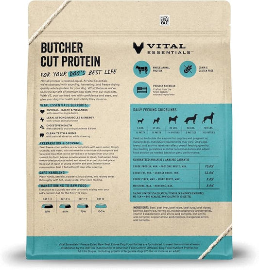 Vital Essentials Freeze Dried Raw Dog Food, Beef Patties Entree, 30 oz