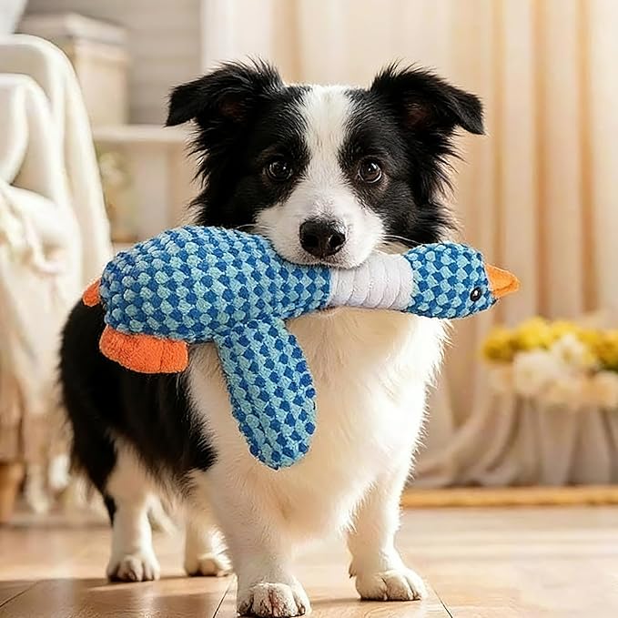 2PC Dog Toy Set Yellow Duck & Blue Goose with Squeakers, Durable Chew-Resistant Plush for Teething Puppies and Indoor Cats - Interactive Play & Anxiety Relief for Pets-Not for Children