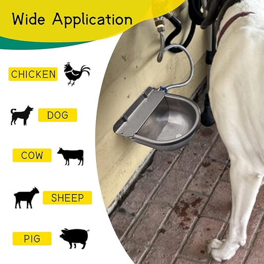 Automatic Horse Drinking Waterer Bowl,Upgrade Stainless Steel Farm Livestock Water Dispenser with Drain Hole and Float Valve for Horse,Dog, Chicken,Goat,Pig (B)