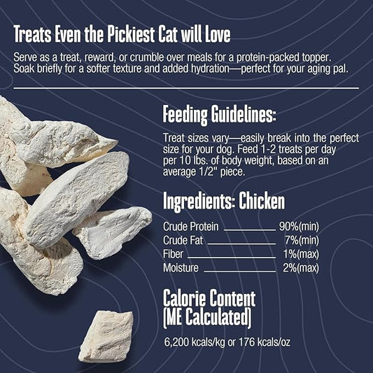 Whole Life Cat Just One Chicken Freeze Dried Cat Treats - Human Grade High Protein Food, Healthy Training Snacks, Freeze Dried Chicken Food Toppers, USA Made Natural Treats - 10 oz (Pack of 1)