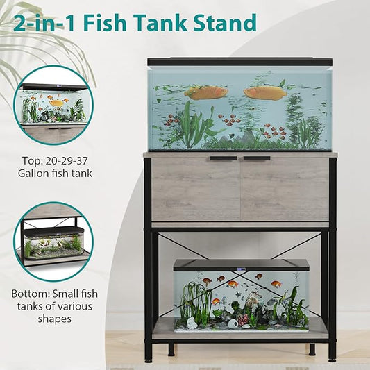 TFK 20-29-37 Gallon Fish Tank Stand, Aquarium Stand with Cabinet Storage for Aquarium Stand, Cabinet for Fish Tank Accessories Storage, Heavy Duty Tank Stand for Home Office Turtle Reptile Tank Stand