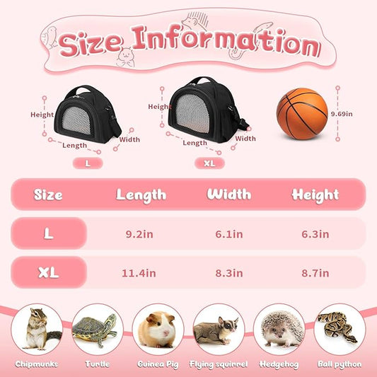 YUDODO Hamster Carrier Guinea Pig Carrier Bag Small Animal Sugar Glider Pouch Gerbil Hedgehog Portable Travel Carrier Outdoor Hangbag Flying Squirrel Rat Carrier Black