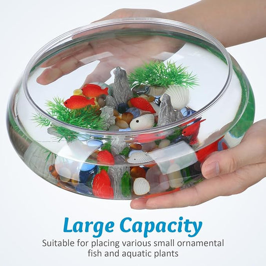 2pcs Clear Plastic Fish Bowl - 2800ml Round Shallow Terrarium Planter Desktop Goldfish Tank Hydroponic Vase