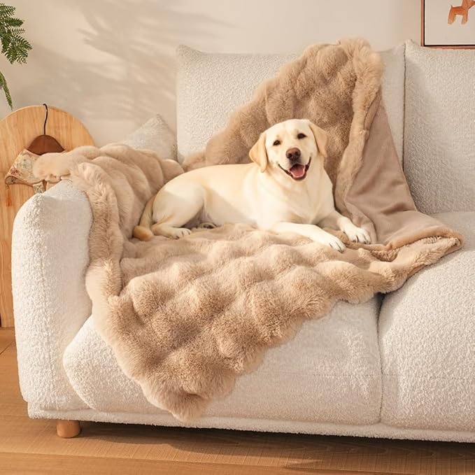 Dog Blanket Ultra Soft Fuzzy Faux Fur Cat Blankets for Indoor Cats Ultra Soft Plush Faux Fur Machine Washable Reversible Pet Throw Protector for Couch Furniture Large 39"X 30" Latte Coffee