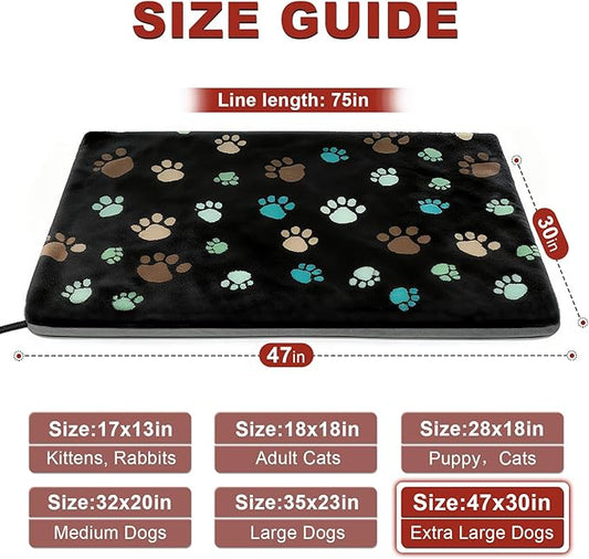 GOLOPET Extra Large Dog Heating Pad 47x30 in with Smart Thermostat Switch and Power Line Protection Tube,Obtained MET and UL Dual Certification,Waterproof Pet Heating Pad for Dogs-Black