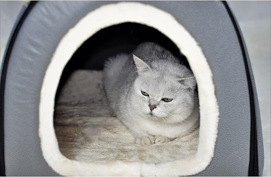 Dog Bed,2 Ways to Use,Indoor Pet House with Fluffy Mat,Removable and Washable Cover,Splash-Proof House and Non-Slip Bottom,for Large Dogs(XL Grey Faux Leather)