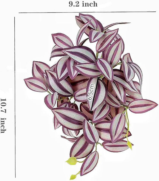 2Pack Reptile Fake Plants for Terrarium, Amphibian Habitat Decor Artificial Hanging Plants with Suction Cup, Artificial Leaves for Snake Tank Accessories.-Zebrina Purple