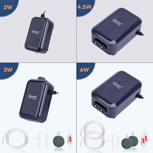 hygger Aquarium Air Pump,Adjustable Oxygen Pump,Silent Powerful Aerator Pump 2W/3W/4.5W/6W/ 1/2 Air Outlets Ultra for Up to 100 Gallon Tank