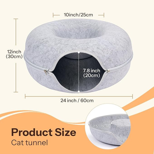 Peekaboo Cat Cave Bed for Indoor Cats, Scratch-Resistant Cat Donut Tunnel for Multiple & Large Cats, Detachable Round Cat Hideaway for Playing, Sleeping and Hiding, Up to 30-45 lbs