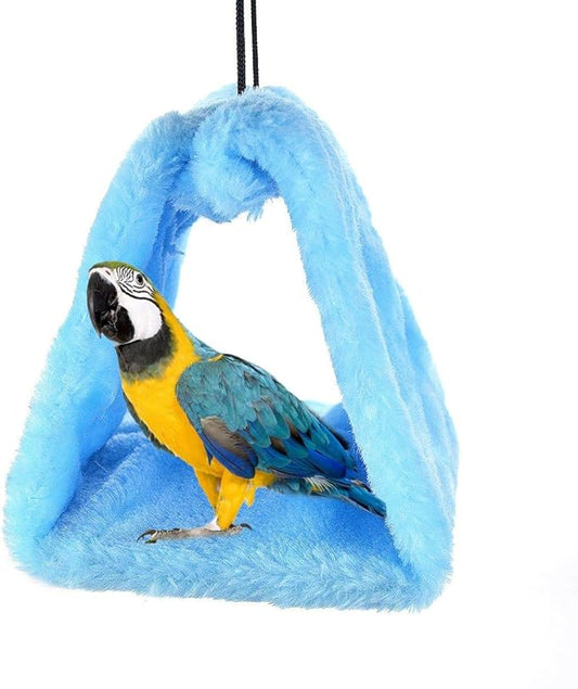 Winter Warm Bird Nest House Shed Hut Hanging Hammock Finch Cage Plush Fluffy Birds Hut Hideaway for Hamster Parrot Macaw Budgies Eclectus Parakeet Cockatiels Cockatoo Lovebird (L, Blue)