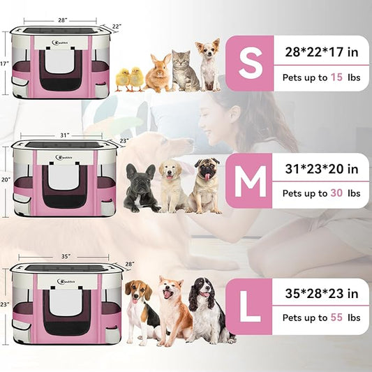 Dog Cat Playpen, Pet Puppy Portable Playpens for Outdoor Travel Crate, Indoor After Surgery Use, Foldable Dog Kennel Tent for Rabbit or Small Animals and Tent Stakes (Pink, Small)