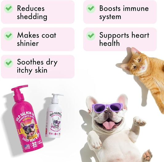 Wild Alaskan Salmon Oil for Dogs & Cats - Pure Fish Omega 3 6 9 Liquid EPA DHA Fatty Acids - Skin & Coat Supplement - Supports Joint Function, Brain, Eye, Immune & Heart Health - Made in USA 32 oz