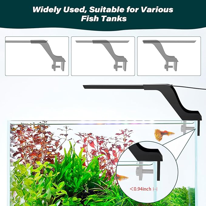 AQQA Aquarium Clip On Light,Fish Tank Full Spectrum LED Light,24/7 Sunrise Sunrise Mode+10 Adjustable Brightness Levels+Detachable Bracket+RGB LEDs + USB and Adapter,for Freshwater (11W)