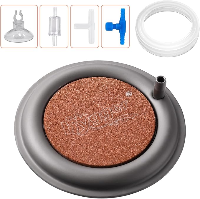 hygger Aquarium Air Stone, 3.4 Inch Nano Air Stone Makes Super Tiny Bubbles, Ultra Quiet Dissolved Oxygen Diffuser Small Airstone with Stainless Steel Base for Aquarium, Fish Tank & Hydroponic, Round
