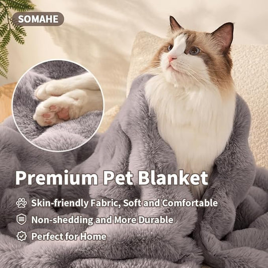 Cat Blanket for Indoor Cats Ultra Soft Plush Faux Fur Kitten Blankets Machine Washable Reversible Pet Throw Protector for Couch Furniture 21"X 18" Dark Gray