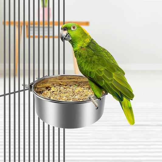 Pet Food Water Bowl with Clamp Holder Stainless Steel Coop Cup Hanging Feeder for Dog Bird Parrot Cat Rabbit (XL)