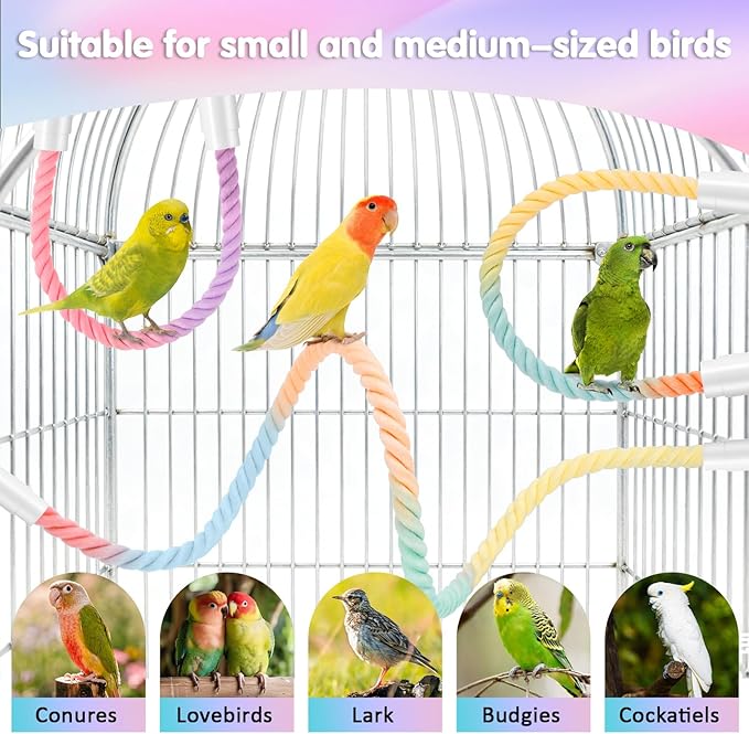 Worldity Bird Perch Rope, 4 Pcs 31.1” & 16.54” Bendable Cotton Rope Perches for Bird Cages, Interactive Birds Cage Accessories for Parrots, Parakeets, Cockatiels, Lovebirds, Budgies (2 Long + 2 Short)