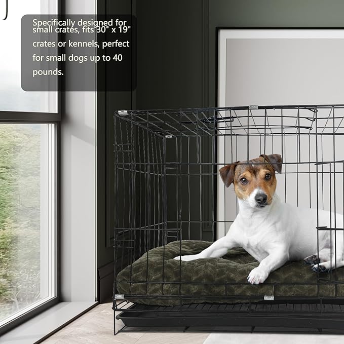 Necesitar 30 Inch Dog Crate Bed for Medium Dogs Washable Soft and Comfy Kennel Pad with Anti-Slip Comfy Sleeping Pillow Up to 40 lbs Pets,30x19 Olive Green