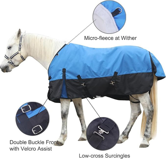 1200D Ripstop Waterproof Breathable Horse Blanket (0g No Fill), Lightweight Turnout Rain Sheet, Keeps Dry in Mud & Wet Weather Blueblack 78"