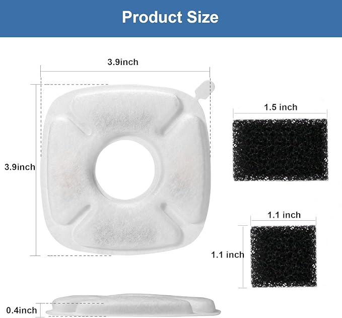 8 Pcs Cat Fountain Replacement Filters for Veken 95Oz/2.8L Automatic Pet Fountain and Stainless Steel Cat Water Fountain Dog Water Dispenser (4 Carbon Filters+4 Sponge Filters)