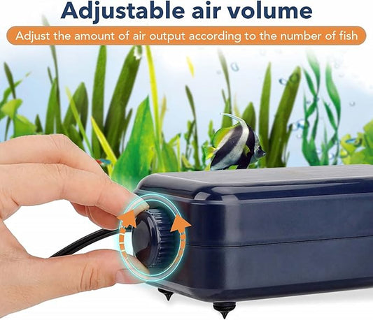 hygger Aquarium Air Pump,Adjustable Oxygen Pump,Silent Powerful Aerator Pump 2W/3W/4.5W/6W/ 1/2 Air Outlets Ultra for Up to 100 Gallon Tank
