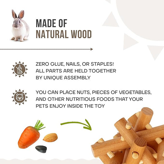 Wooden Chewing Toy for Small Animals, Natural Wood for Rabbit, Guinea Pig, Bunny, Chinchilla (Colorless)