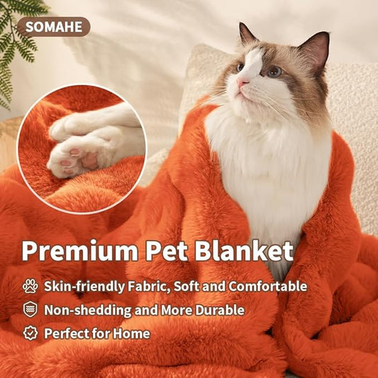 Dog Blanket Ultra Soft Fuzzy Faux Fur Cat Blankets for Indoor Cats Ultra Soft Plush Faux Fur Machine Washable Reversible Pet Throw Protector for Couch Furniture 28"X 22" Vibrant Orange