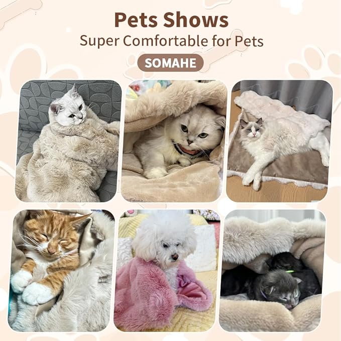 Dog Blanket Ultra Soft Fuzzy Faux Fur Cat Blankets for Indoor Cats Ultra Soft Plush Faux Fur Machine Washable Reversible Pet Throw Protector for Couch Furniture 28"X 22" Latte Coffee