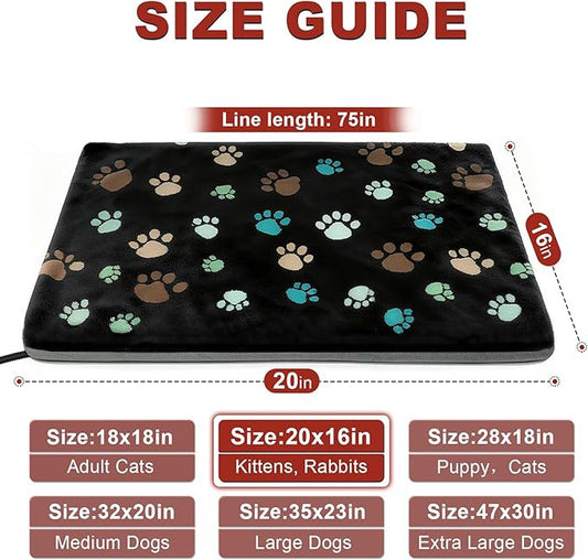 GOLOPET Pet Heating Pad 20x16 in with Smart Thermostat Switch and Power Line Protection Tube,Obtained MET and UL Dual Certification,Waterproof Pet Heating Pad for Dogs with Plush Fabric Cover-Black