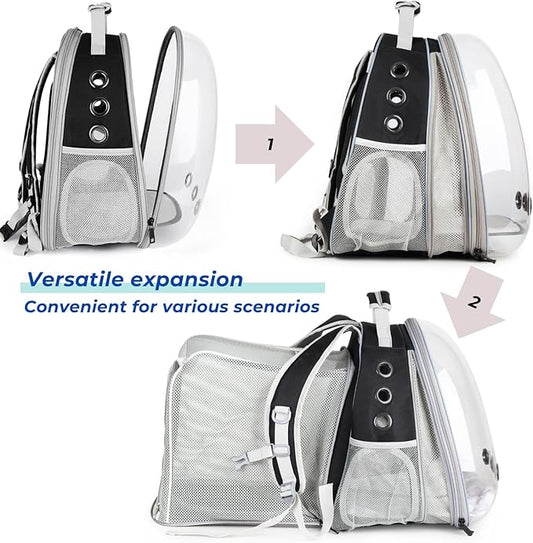 Lollimeow Expandable Cat Backpack Carrier for Large Cats & Small Dogs - Airline Approved Pet Bubble Backpack with Dual-Side Expansion, Perfect for Travel, Hiking & Outdoor Adventures, Up to 16lbs