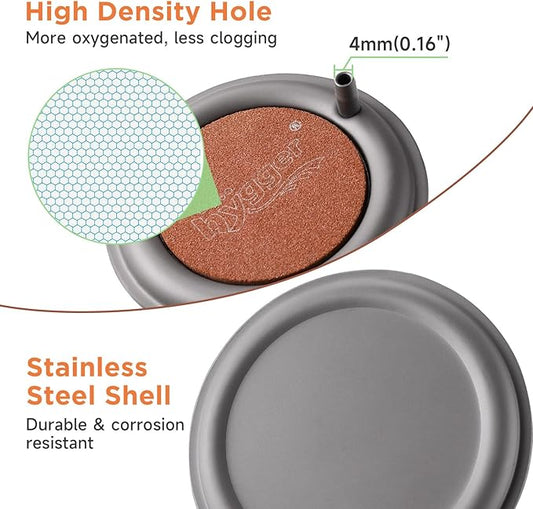 hygger Aquarium Air Stone, 3.4 Inch Nano Air Stone Makes Super Tiny Bubbles, Ultra Quiet Dissolved Oxygen Diffuser Small Airstone with Stainless Steel Base for Aquarium, Fish Tank & Hydroponic, Round