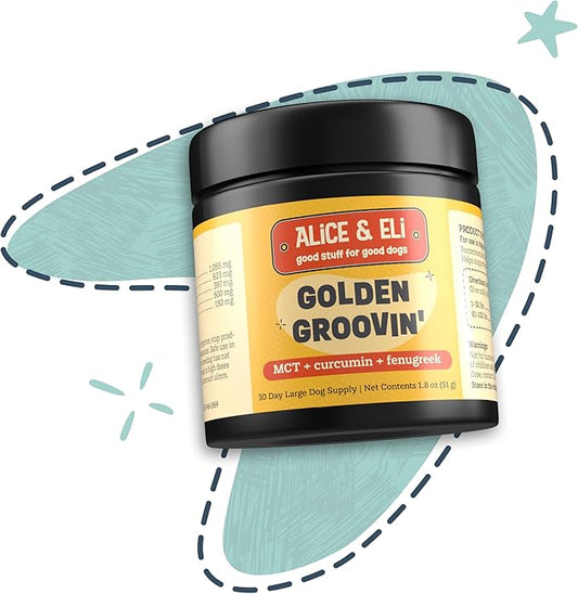 Alice & Eli Golden Groovin' - Turmeric for Dogs - Natural Immune & Joint Support for Dogs - with Organic Curcumin, MCT & Fenugreek - 30 Day Large Dog Supply