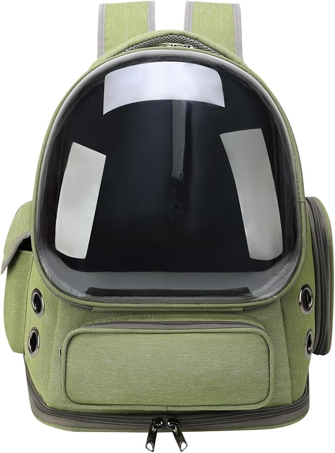 Cat Bubble Backpack,Breathable Cat Backpack Carrier Large Space Pet Travel Carrier for Kitty Small Dogs up to 15lbs,Transparent Cat Carrier for Hiking Camping Outdoor Travel (Green)
