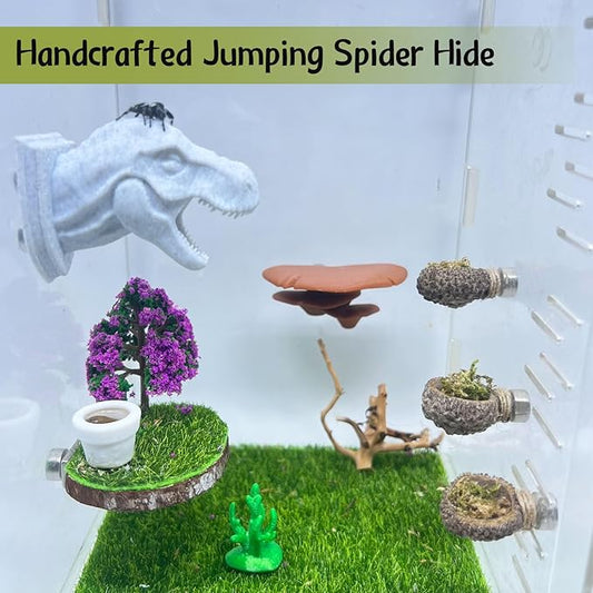 Daerky Jumping Spider Hide,3D Printed Dinosaur Head - A Fun Habitat for Jumping Spiders, Small Reptiles, and Small Pets, Suitable for Home Decor with Animal Enclosures (Marble Color)