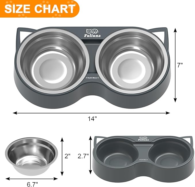 Fuliuna Heated Cat Bowl, Outdoor Heated Pet Bowl with Double Stainless Steel Bowl 23 OZ, Water Food Bowls for Cat Pet, Thermal Pet Bowl Provide Drinkable Water and Hot Food in Winter