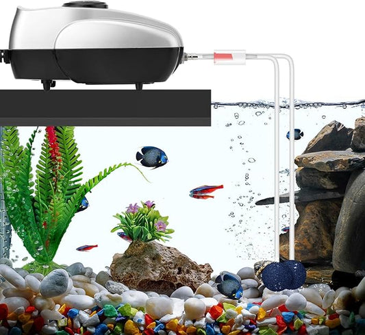 AquaMiracle Aquarium Air Pump Fish Tank Bubbler Aerator, All-in-One Fish Tank Air Pump Kit, Quiet Aquarium Bubbler
