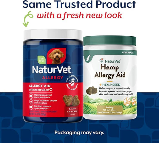 NaturVet Hemp Allergy Aid Supplement for Dogs, Hemp Seed, Antioxidants, Omegas, Dha & Epa for Healthy Skin & Respiratory Health, 120 Count