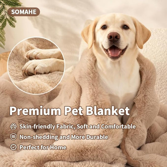 Dog Blanket Ultra Soft Fuzzy Faux Fur Cat Blankets for Indoor Cats Ultra Soft Plush Faux Fur Machine Washable Reversible Pet Throw Protector for Couch Furniture Large 39"X 30" Latte Coffee