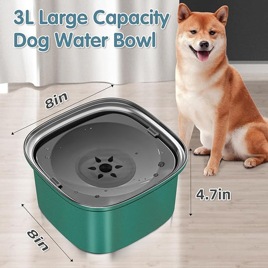 UPSKY 3L Dog Water Bowl 101oz Stainless Steel No Spill Large Capacity Dog Food Water Bowl Slow Water Feeder, Spill Proof Pet Water Dispenser Vehicle Carried Travel Water Bowls