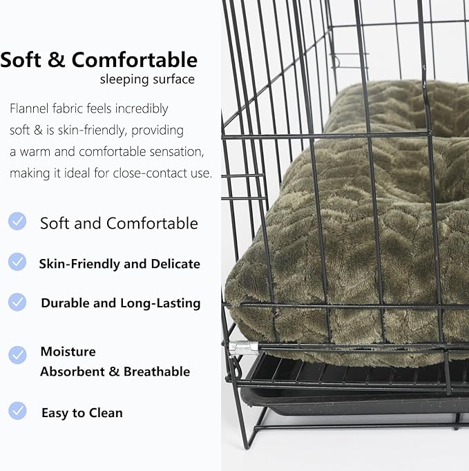 Necesitar Puppy Bed for Small Dogs Washable Ultra Soft Crate Bed for 22 inch Cages with Anti-Slip Cozy Soft Sleeping Pillow Up to 15 lbs Pets,22 x 13 Olive Green