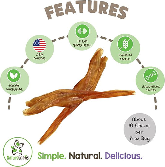 Nature Gnaws USA Beef Tendons for Dogs (8oz) - Mixed Thickness - Long Lasting for Aggressive Chewers - Premium Natural Beef Dog Chew Treats - Rawhide Free