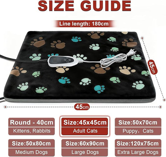GOLOPET Cat Heating Pad 18x18 in with Smart Thermostat Switch and Power Line Protection Tube,Obtained MET and UL Dual Certification,Waterproof Pet Heating Pad for Cats, with Black Cloth Cover