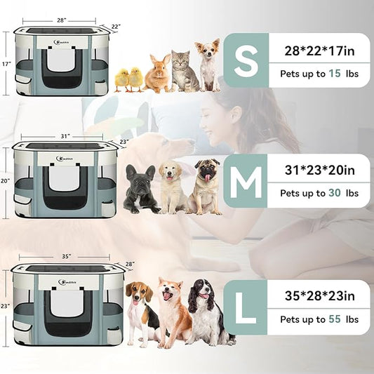 Dog Playpen,Cat Pet Puppy Pen,Portable Playpens for Dogs Indoor Outdoor Travel Camping Use,Foldable Dog Kennel Crate for Rabbit Small Animals with and Tent Stakes (Grey, Large)