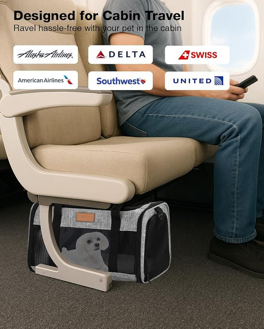 Dog Carrier Airline Approved - 17"×11"×9.5", Underseat, Soft Sided Pet Carriers for Small Dogs up to 10 lb with Anti-Scratch Mesh, Top & Side Entry - Ideal for Travel and Vet Visit, Grey