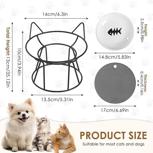 2 Pcs Cat Bowls, Elevated Cat Bowl, Raised Ceramic Dish with Metal Stand, Pet Water or Food Feeding Station for Indoor Cats, Kitten, Puppies and Small Dogs, Dishwasher Safe Brand: lorjibaso