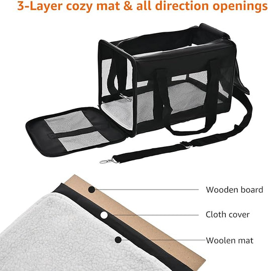 Amazon Basics Soft-Sided Mesh Pet Travel Carrier for Dog, Cat, up to 22 pounds, 19.7" L x 12" W x 12" H, Black